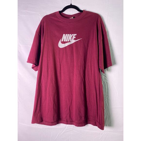 Y2K Vintage NIKE Sportswear Burgundy Maroon Grey Center Logo Swoosh T-shirt XL - Picture 1 of 2